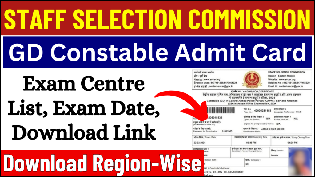 SSC GD Constable Admit Card 2025, Download Region-Wise Constable Admit Card